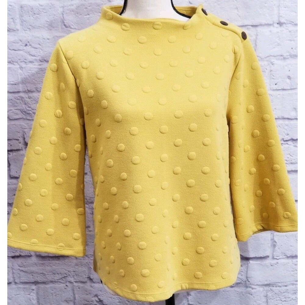 VTG Who Were What When Where Knit Top Size Med Yellow Large Mod Swiss Polka Dot